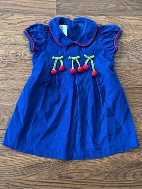Little English Navy Corduroy Cherry Dress